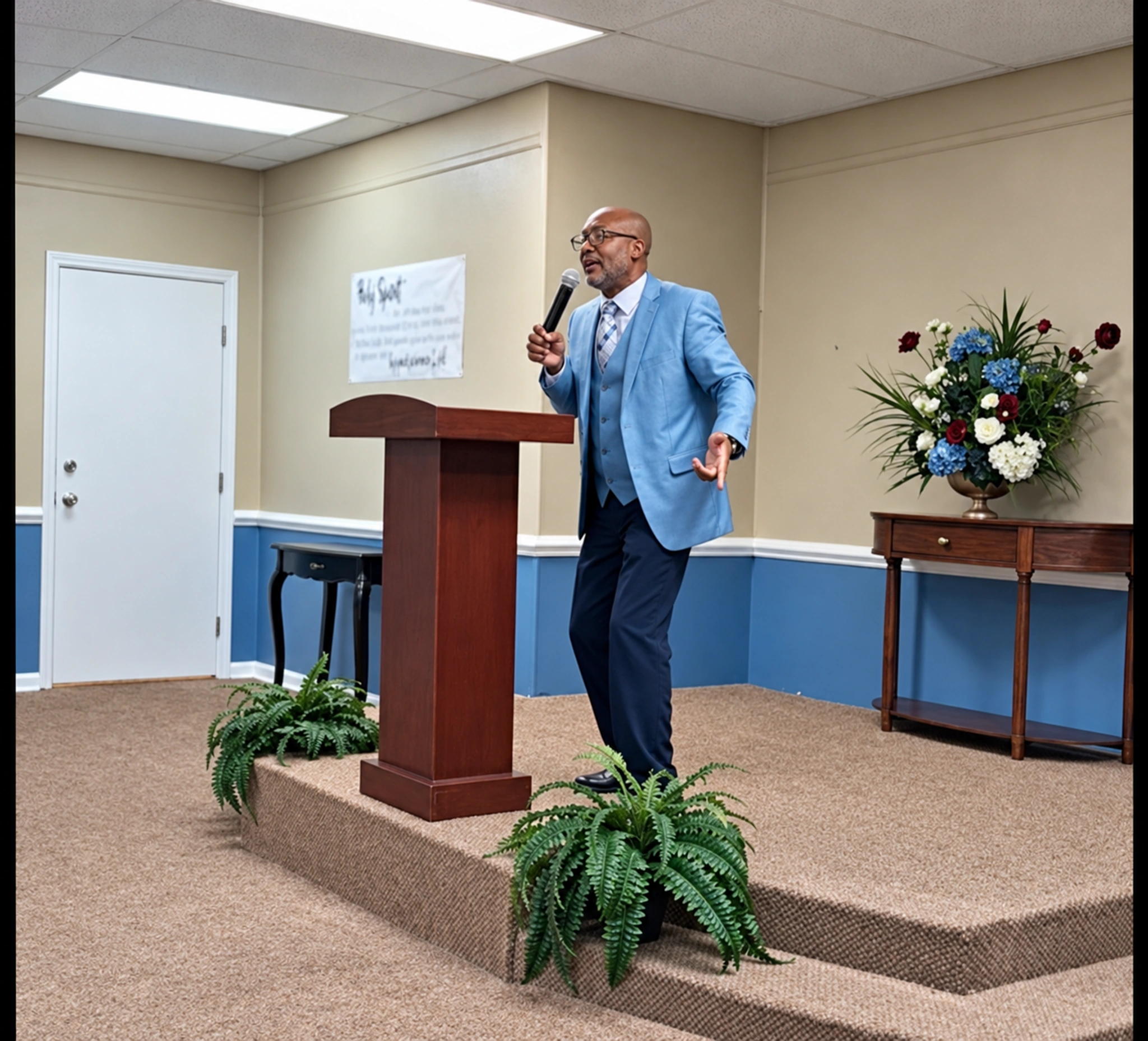 Apostle Joseph A. Tillman preaching during worship at Divine Order Worship Center